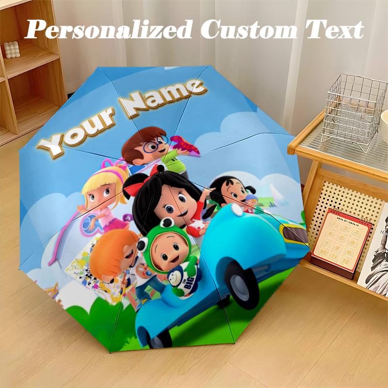 Cleo & Cuquín 8 Rib Auto Folding Umbrella, Personalized Custom Name Text
