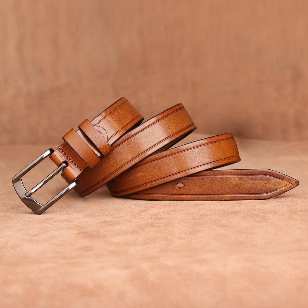 Retro-Gürtel Herren Erste Schicht Rindsleder Vollleder Vielseitig Baumrindenleder Nadelverschluss Gürtel Mittelalter und Junge Männer Neuer Gürtel