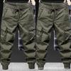 Casual Overalls Men's Spring and Autumn Loose Tied Feet Multi-pocket Solid Color Overalls Men