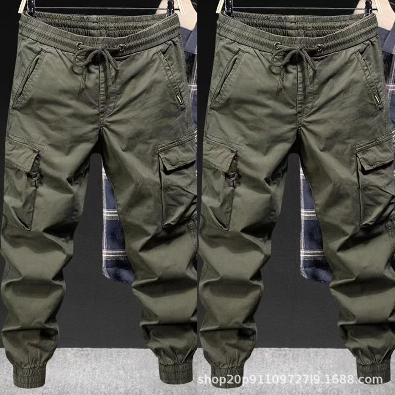 Casual Overalls Men's Spring and Autumn Loose Tied Feet Multi-pocket Solid Color Overalls Men