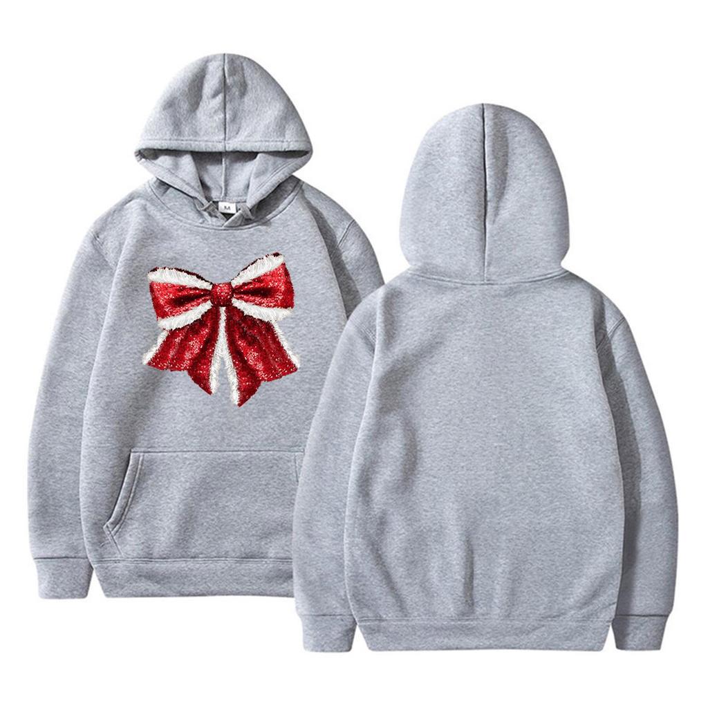 Women's Sweatshirts O-neck Long Sleeve Christmas Printed Top Solid Color Hoodie