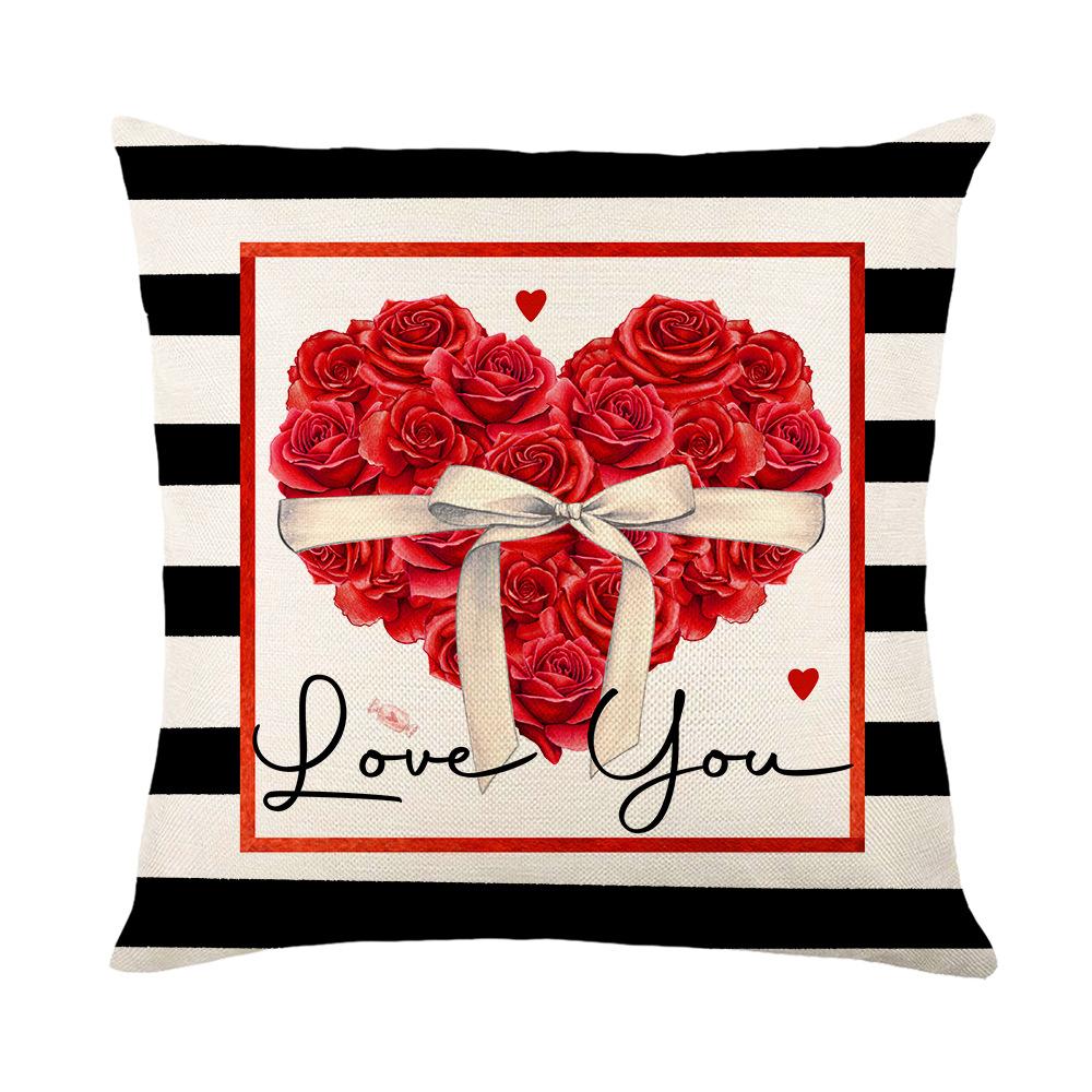 Rose Love Pillow Cover Valentine's Day Letters Couple Home Cushion Cover Sofa Bedroom Cushion