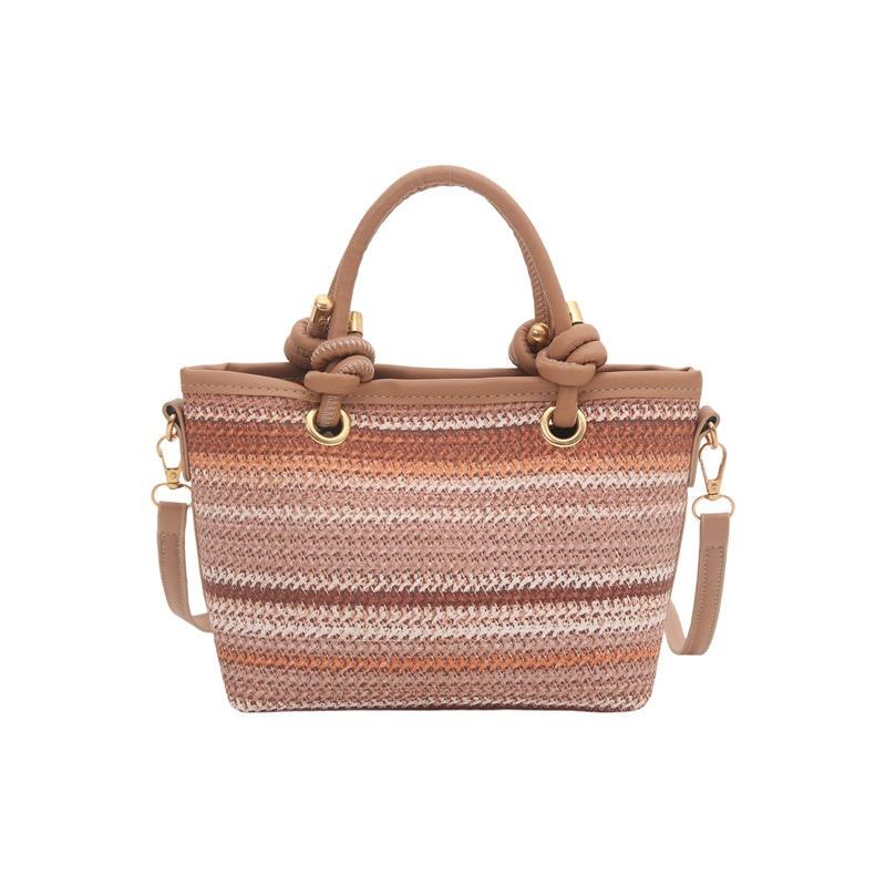 Portable Bucket Bag Women's Bag Summer New Straw Woven Contrasting Shoulder Bag Trendy Messenger Bag