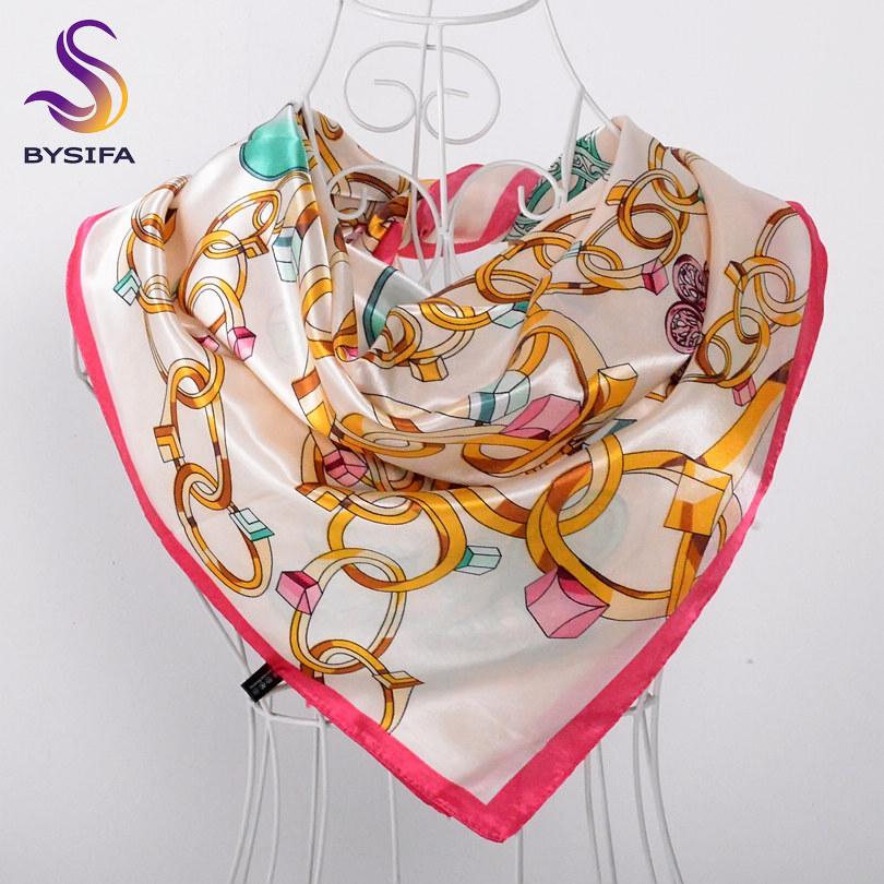 New Style Female Satin Red Big Square Silk Scarf Printed, Women Coffee Silk Scarf Hijab Wraps For Summer,Autumn 90*90cm