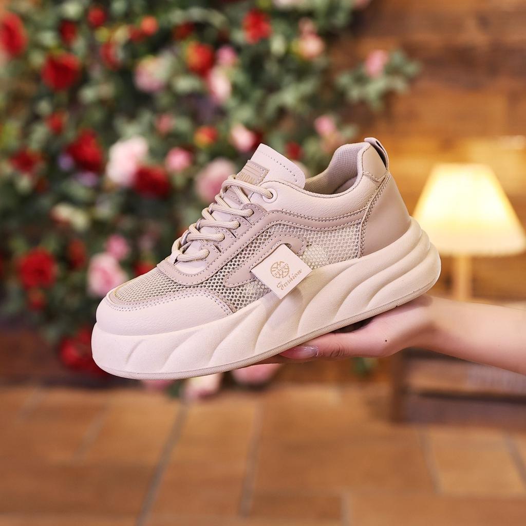 Thick baseplate shoes women's 2025 new trend summer mesh breathable student sports shoes casual little white shoes women's shoes