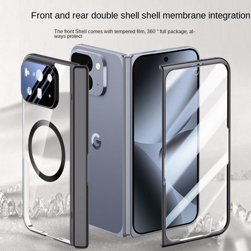 With Magsafe Magnetic Transparent Screen Tempered Glass Protector Case For Google Pixel 10 Pro Fold Spring Hinged Back Cover