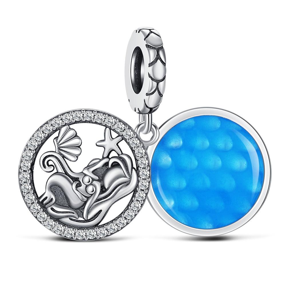 New Copper Mermaid Charm Ocean Glass Beads Pendant Fit Original Bracelet For Women Diy Gift Making Jewelrygift