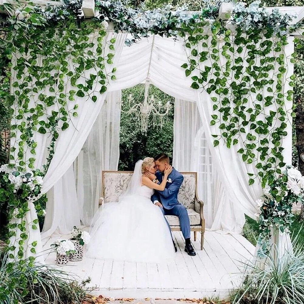 12/24Pcs Artificial Ivy Leaves  Greenery Garland Fake Watermelon Vine Hanging Plants for Wedding Party Decoration