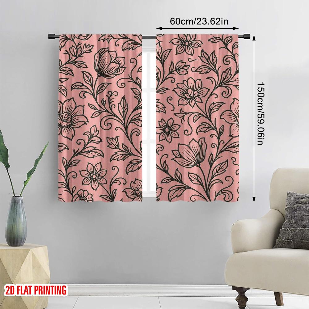2pcs,2D plane printing Curtains Digital Printed Floral Whimsy Polyester Woven (without rod) Festive Ldeal for Living Room,