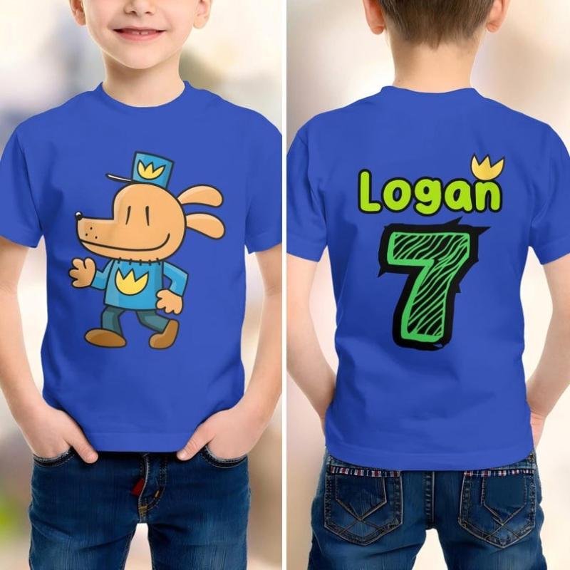 Personalized Dog Police Man Birthday Shirt Gift Custom Name and Age Kids DogMan Cute and Funny Girls and Boys 100 Cotton T-Shirt