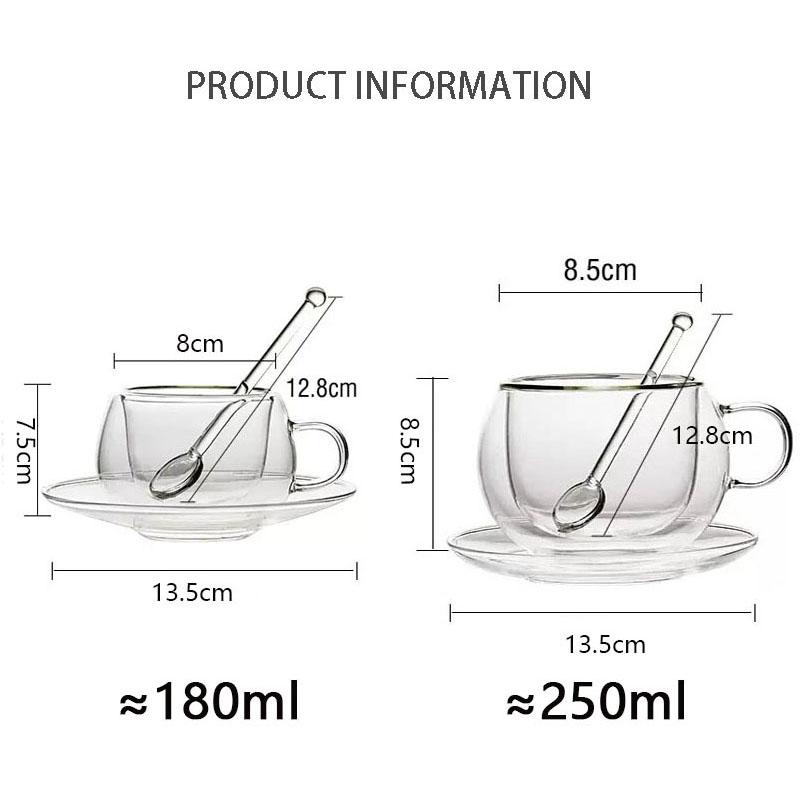 180/250ml Double-Walled Glass Coffee Cup With Spoon Clear Heat-Resistant Milk Espresso Mug With Dessert Saucer Glass Cup Set