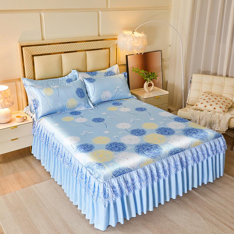Ice Silk Lace Bed Skirt & Cool Mat Set - Breathable Rattan Design