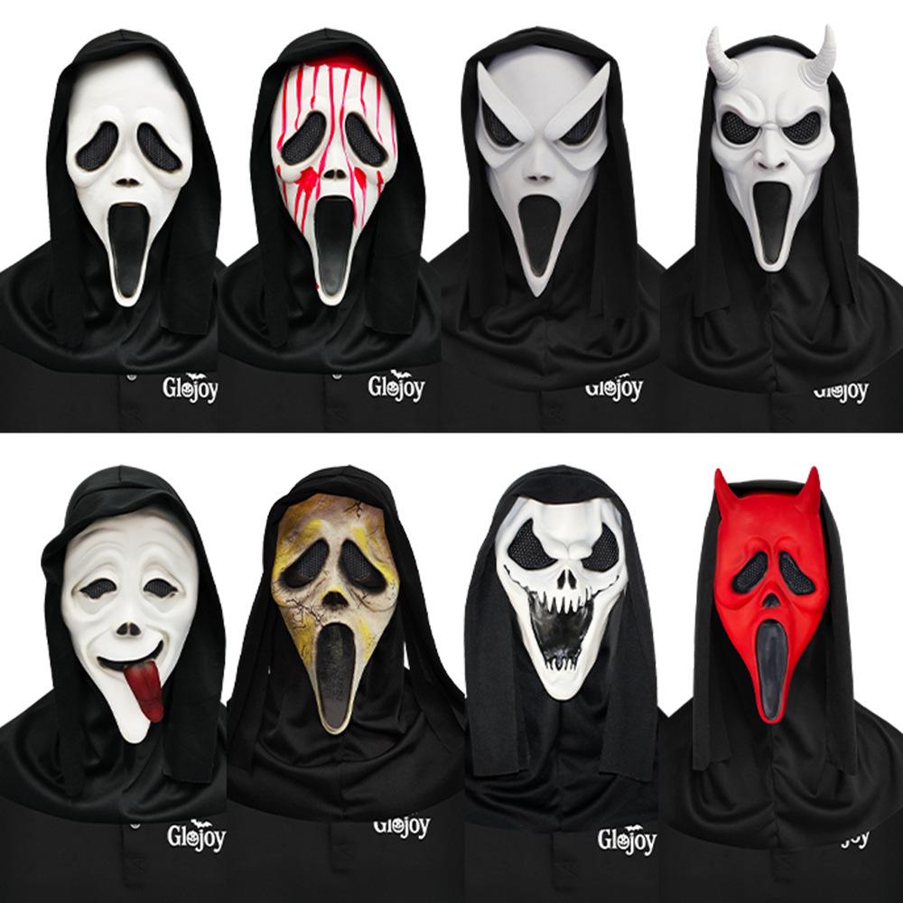 New Horror Head Mask with Bloody Dagger Scary Ghost Face Hood Masquerade Cosplay Prank Props Halloween Party Supplies