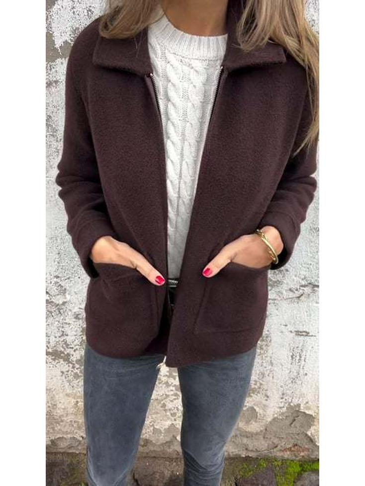 Europäische & Amerikanische Damen Herbst/Winter Strickjacke mit Reißverschluss und Revers 2024
