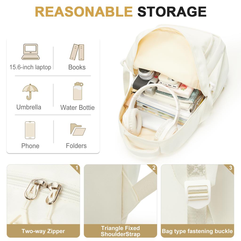 Elegant White Japanese-Style Backpack for School Girls Boys Travel Backpack Laptop Backpack Casual Daypack, Bags for Travel