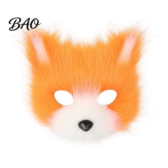 Animation Lovers Gift Plush Fox Cosplay Mask, Fluffy Tail, Costumes Props, Fuzzy Cat Ear Headband Mask for Costume Party Anime Convention And