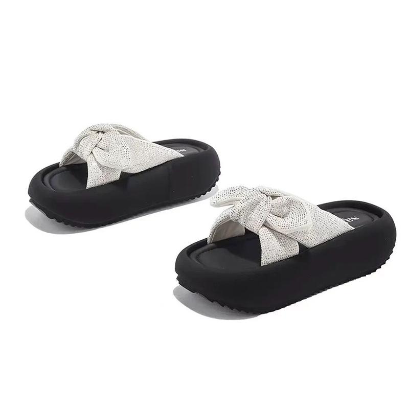 Bow Women's Flats Platform Sandals Crystal Casual Slippers New Summer Shoes 2025 Beach Flip Flops Mujer Slides Sandalias