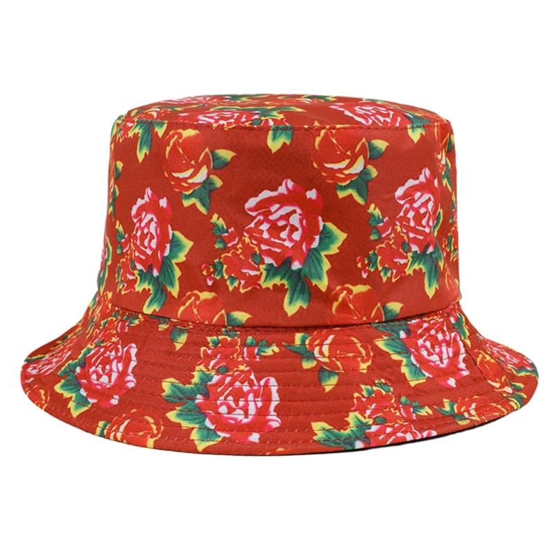 

Double Sided Floral Bucket Hat Breathable Fisherman Hat Beanies Hat Rose Printing Cloche Style Vintage Rose Pattern 1