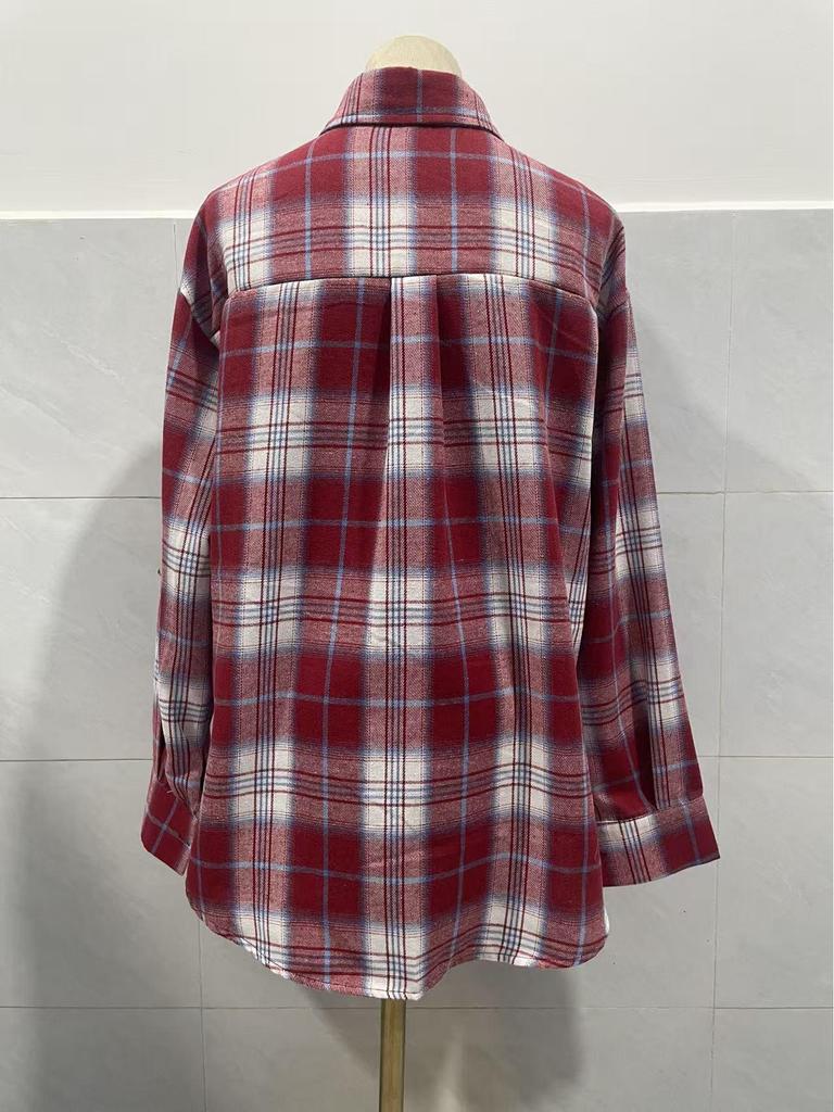 European & American Women's Casual Plaid Pocket Shirt – Autumn Winter 2025 Collection