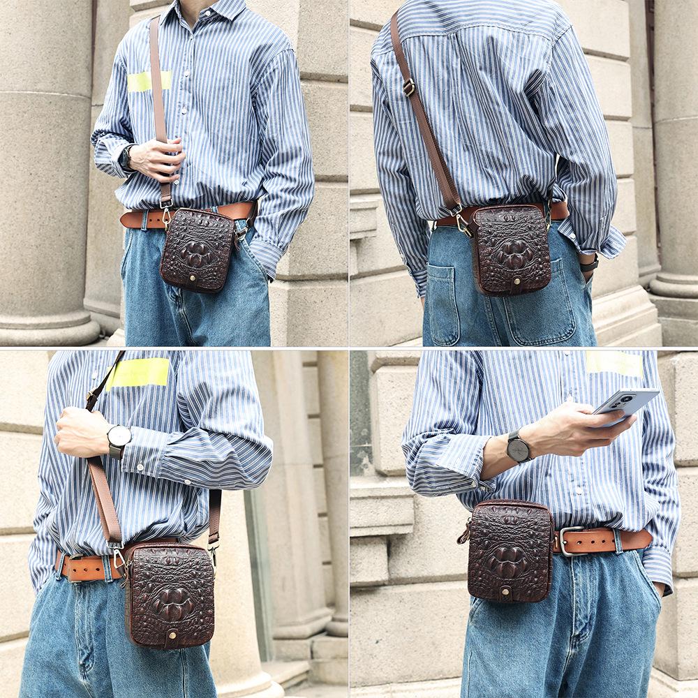 Men's Genuine Leather Crocodile Pattern Crossbody Fanny Pack