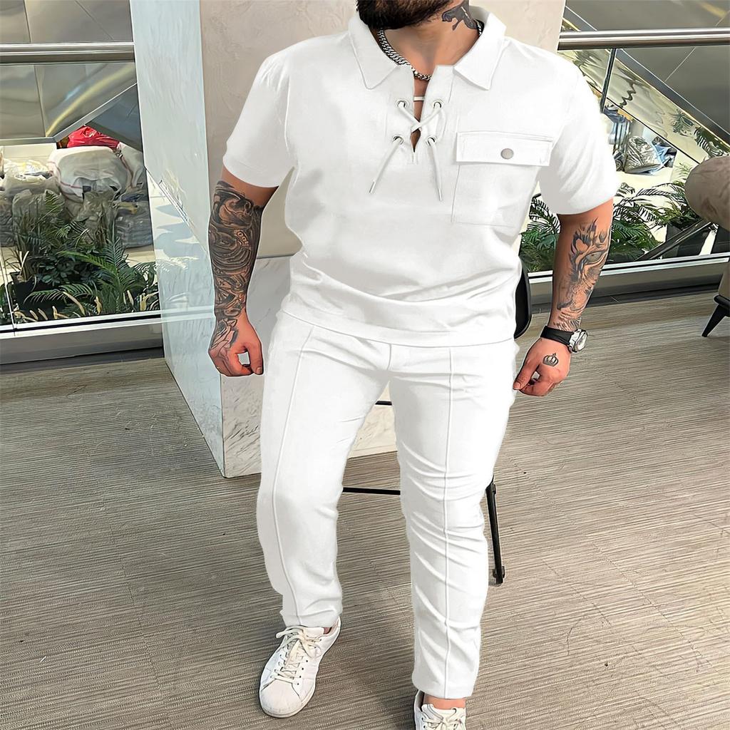 Herbst Mode männer Hemd Casual T-shirt Kurzarm Casual Hosen Hip Hop Persönlichkeit Set