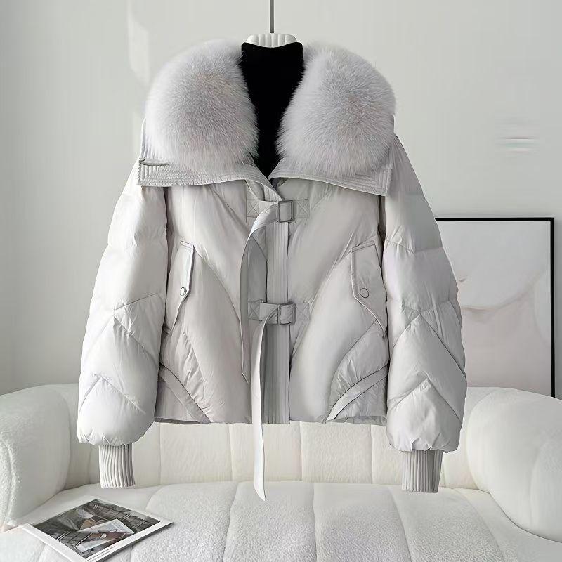 Zimní krátký vatovaný kabát Dámská móda Volná Zesílená Bavlněná bunda Nadměrný Límec z umělé kožešiny
