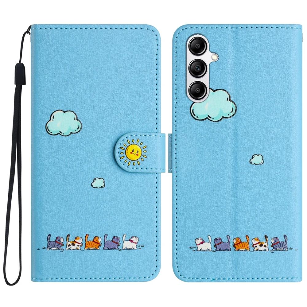 S24 Kawaii Etui na Telefon Kot dla Funda Samsung Galaxy S23 Ultra S24 S22 Plus S21 FE S20 Note 20 10 Etui Skórzany Portfel Klapka