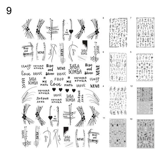 Autocolant pentru unghii cu flori Diverse modele Autocolant pentru transfer de unghii cu fluture, alb, negru, pentru vară