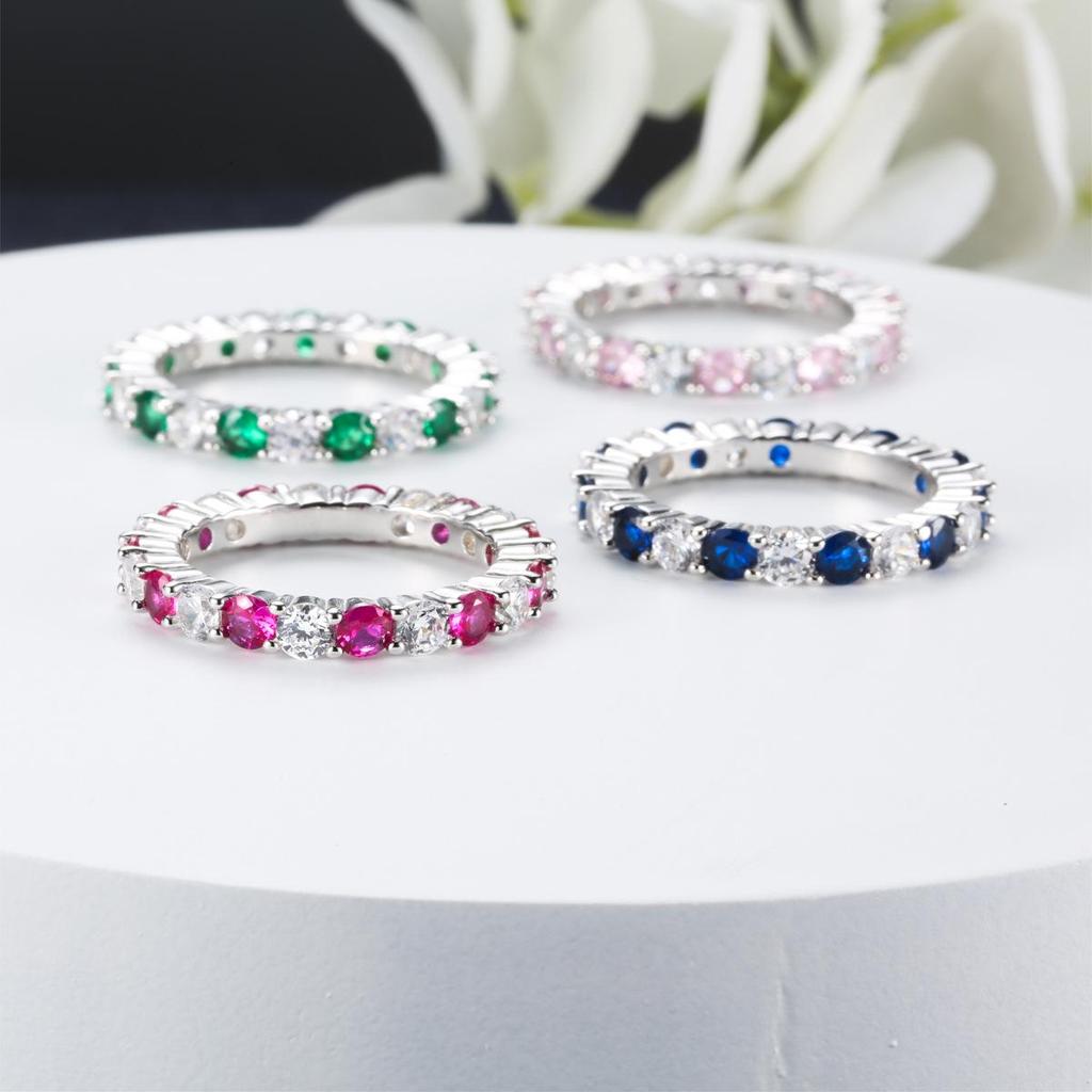 S925 Sterling Silver High Carbon Diamond Eternity Ring - Women's Simple Stackable Full Diamond Design