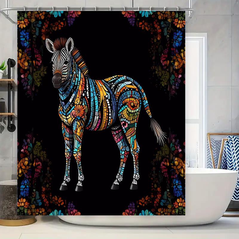 

Vibrant Rainbow Zebra Decorative Shower Curtain Bathroom Home Decor Stained Glass Print Pattern Waterproof Fabric Size 72X84 Inc W60H190(CM)-1 Pcs
