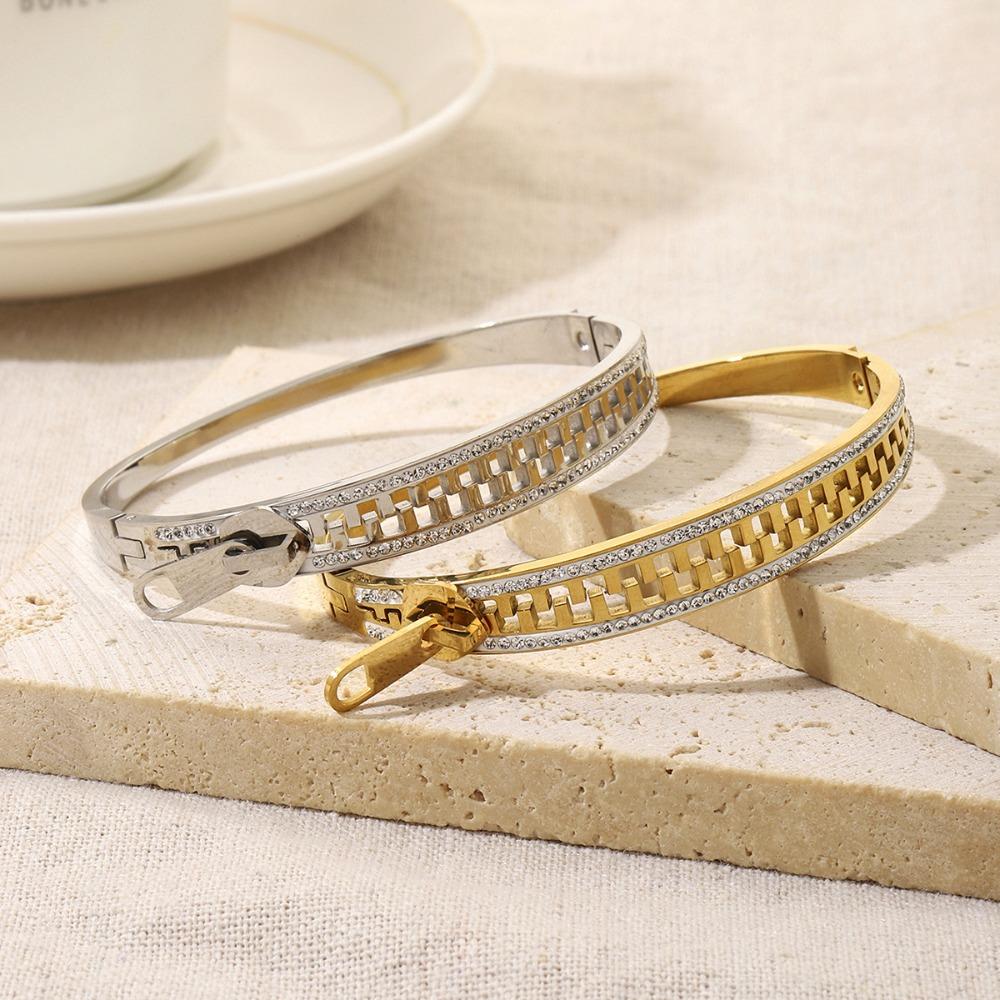 Shiny Zipper Bangle Vintage Zip Titanium Steel Hand Chain Exquisite Crystal Bracelet  Unisex