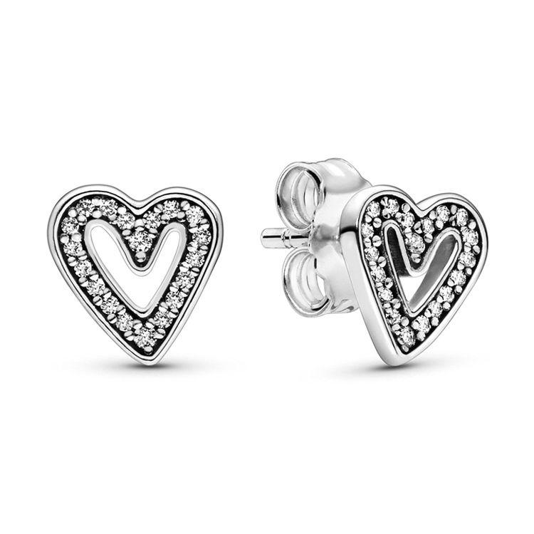 Pandora Sparkling Hand-Painted Heart 925 Silver Earrings Women earrings 298685C01 Default Packaging,Silver