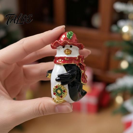 Small Jewelry Organizer for Earrings Christmas Theme Box with Magnetic Hinge, Alloy Enamel Vintage Detailed Relief Craftsmanship Style Organizer,