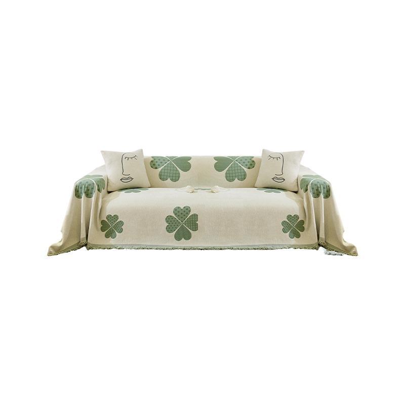 Chenille Green Four-Leaf Clover Sofa Cover Towel Ins Style Four Seasons Universal Integrated Sofa Cover Full Cover Blanket