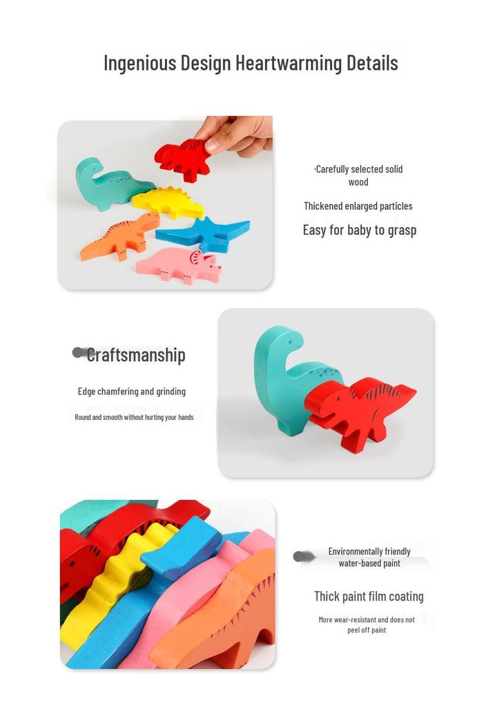 Dinosaur Stacking Blocks: Hand-Eye Coordination & Educational Wooden Toy for Kids