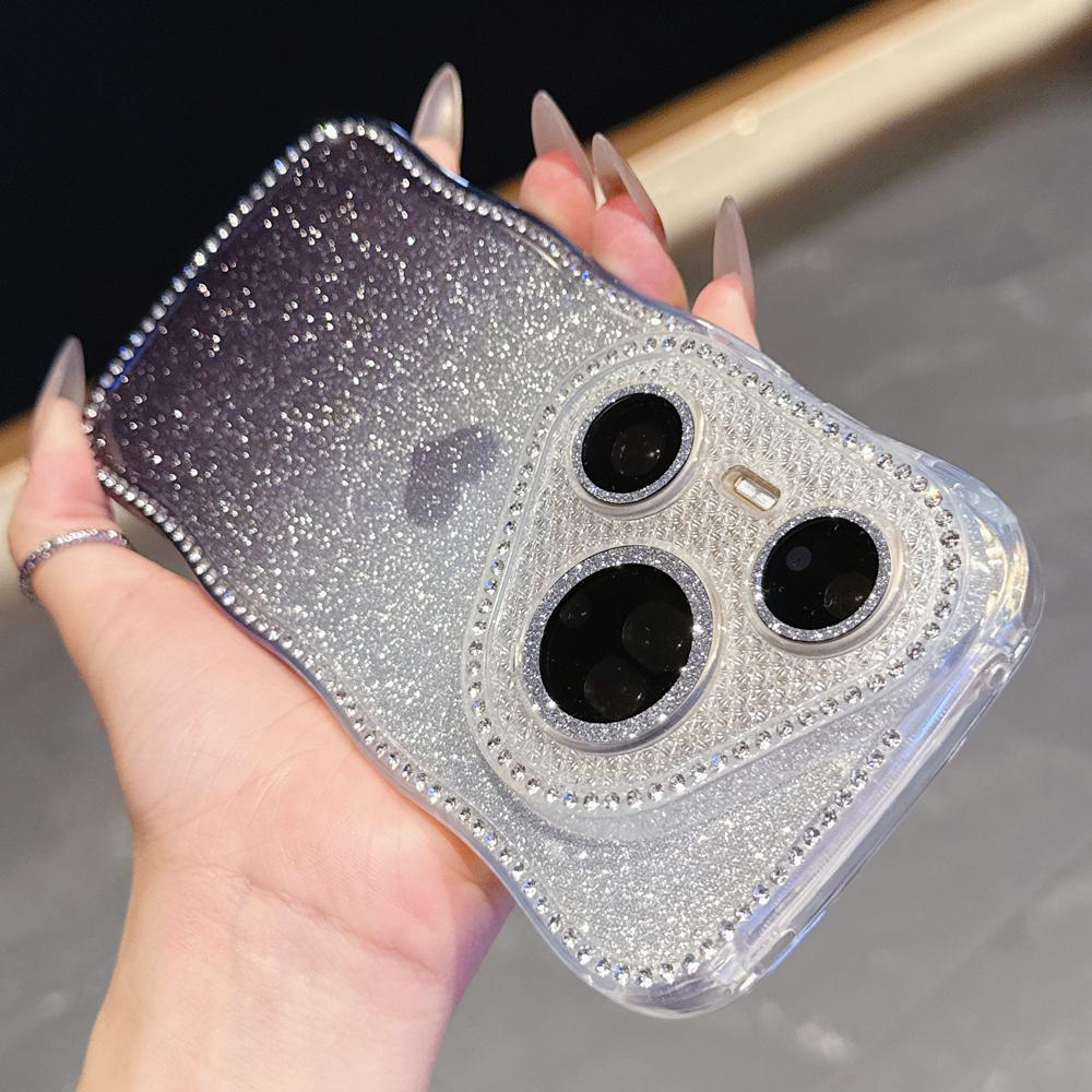 KEYSION Gradient Love Heart Wavy Phone Case for Huawei Pura 70 80 Pro 80 70 Ultra Glitter Jewelled Lens Protector Shockproof Cover