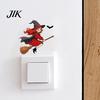 Indoor Party Wall Decor Halloween Switch Sticker, Witch Riding Broom Light Decal, Self Adhesive Art Self-Adhesive Stickers for Bedroom Living