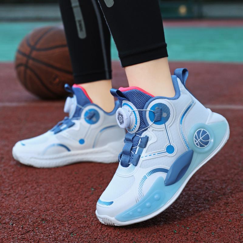 Classmate 2025 Boys Mesh Breathable Basketball Shoes Medium and Older Children Non-Slip Autumn Fashion Rotary Buckle Running Sneakers