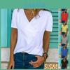 Women's V-neck Tunic Short Sleeve Loose Top T-shirt Plus Stylish Blouse Option