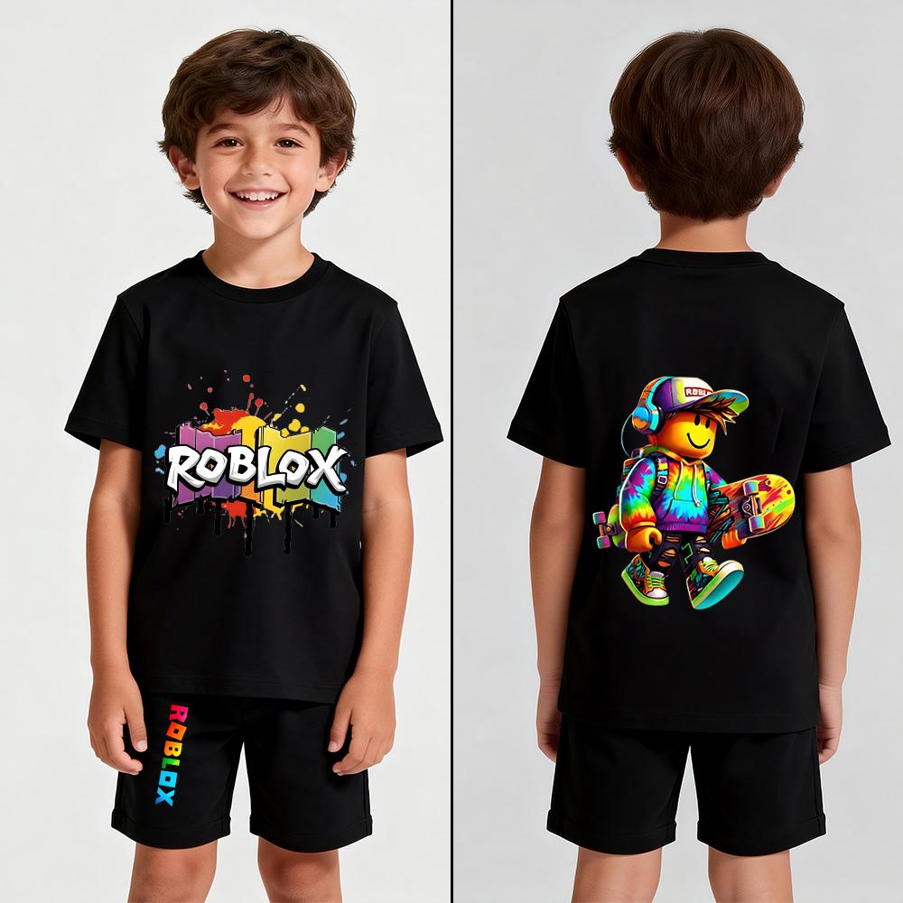 Men's Cartoon Game Printed T Shirt and Shorts 2 Piece Set Summer Casual Outfit for Men's and Women's Clothing Top