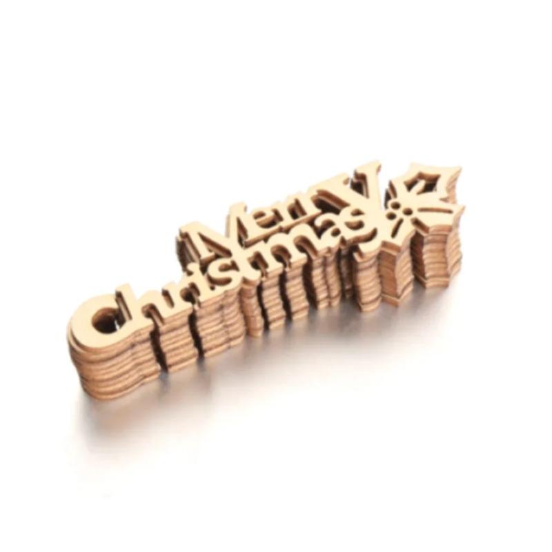 25szt 9cm Drewniane DIY Świąteczne Tagi Akcesoria Rzemieślnicze Naturalne Drewniane Litery Wesołych Świąt Wycinane Tabliczki Dekoracje Cardmaking