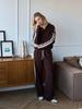 Completo casual da donna con bordi in pizzo, colletto ripiegabile, maniche lunghe e pantaloni per Primavera/Autunno