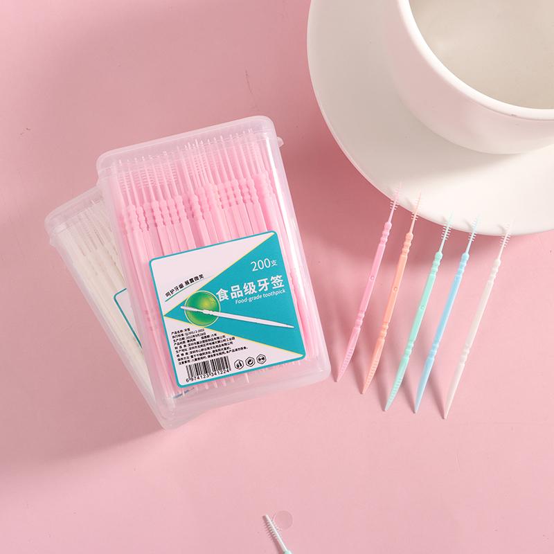 200Pcs/Set Soft Plastic Double-Head Brushed Toothpick Oral Care Dental Floss