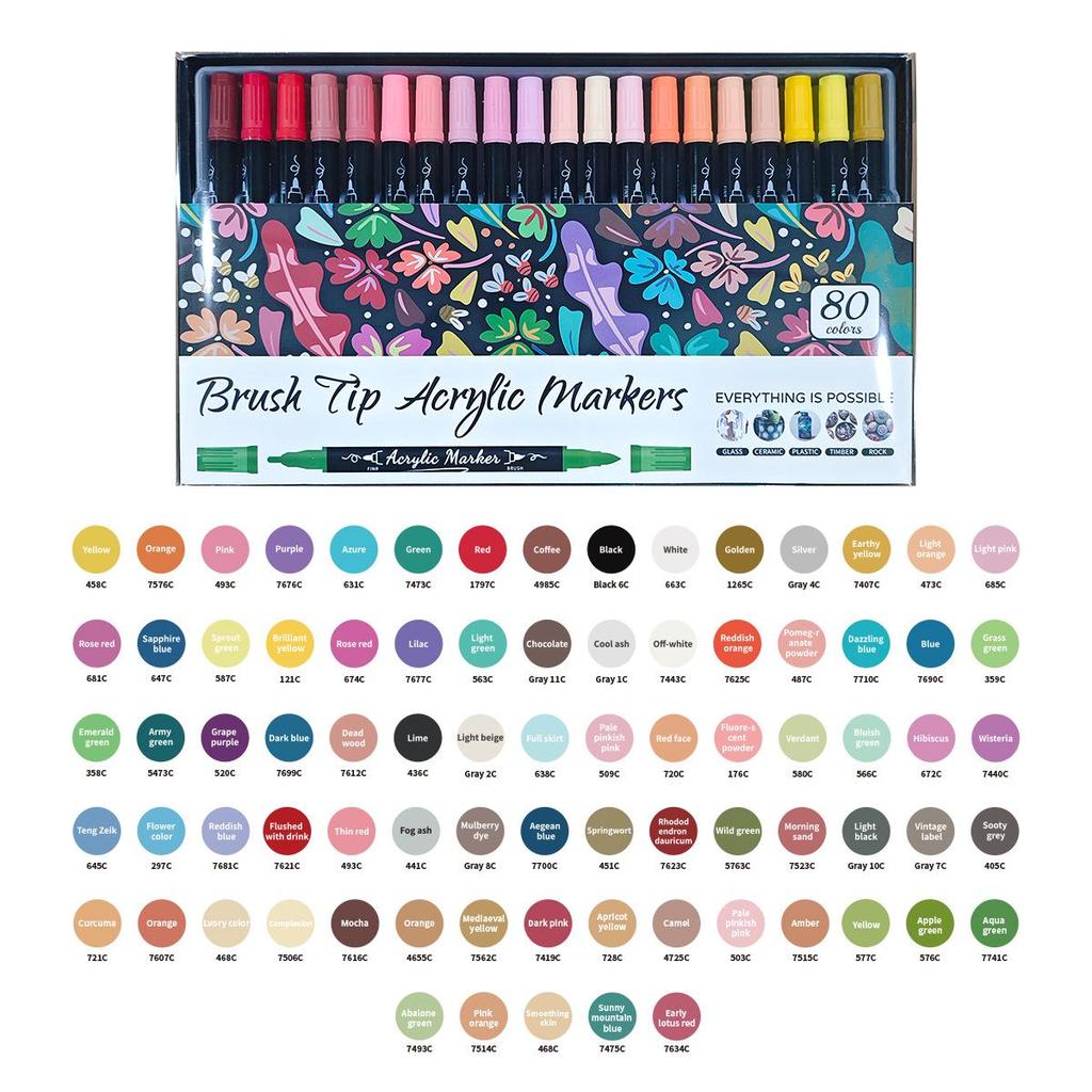 Double-headed Acrylic Marker Pens with Stackable Colors and Soft Brush Tips for Art Painting