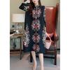 Womens Elegant Pleated Midi Dress With Floral Print Loose Fit Stand Collar Single Button Front Plus Size Friendly