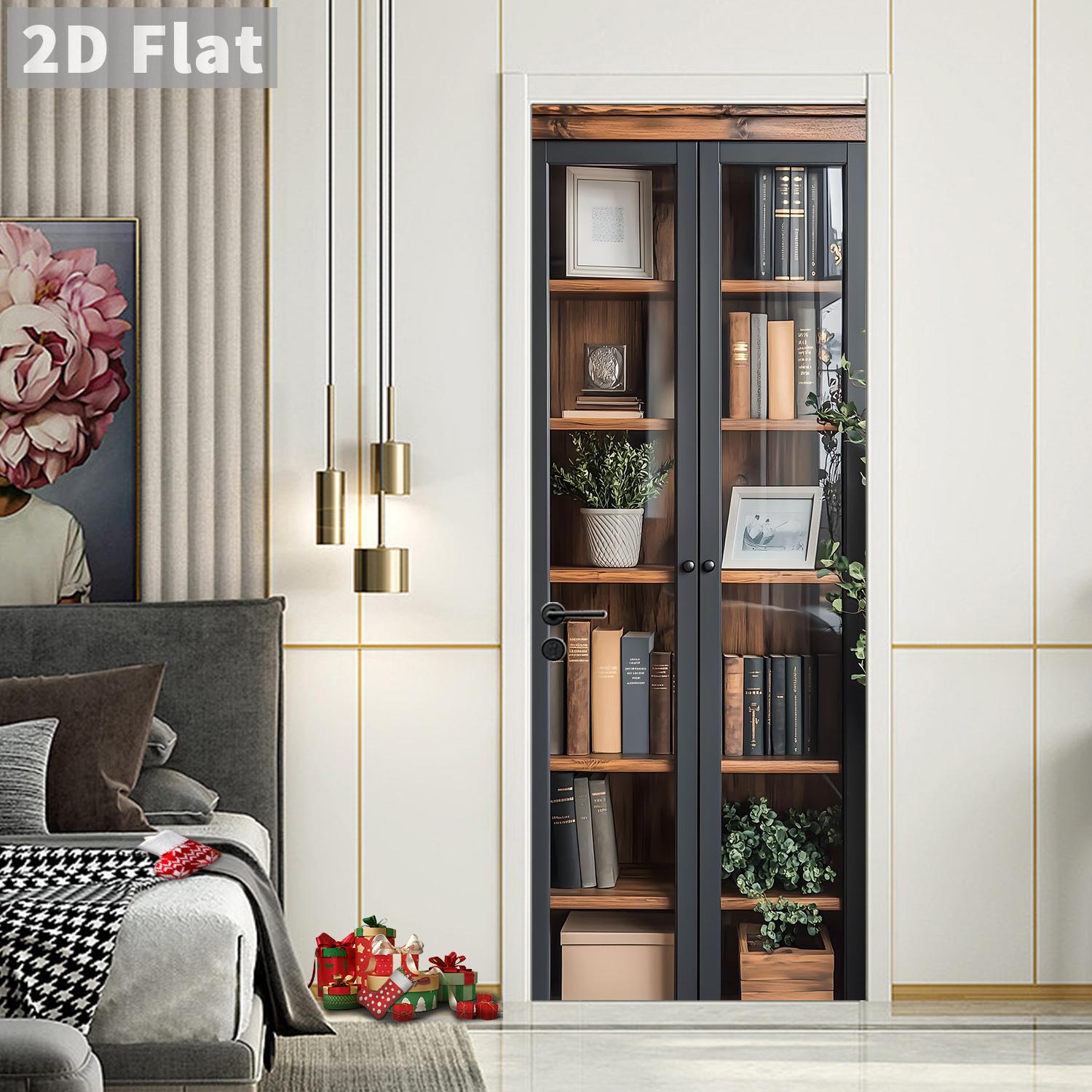 

77/90см Самоклеящиеся ПВХ Наклейки на Дверь Съемная Наклейка на Стену Пейзажные Обои Книжная Полка Фрески для Дверей Современный Домашний Декор 90x200cm