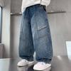 2025 New Boys' Loose Wide-Leg Denim Pants - Stylish and Comfortable for Teens