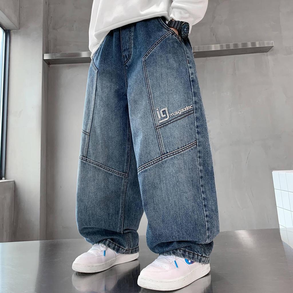 2025 New Boys' Loose Wide-Leg Denim Pants - Stylish and Comfortable for Teens