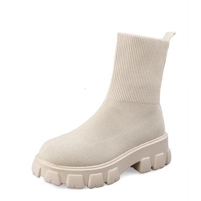 Women Spring Autumn Socks Shoes Thick-soled Casual Knitted Short Boots