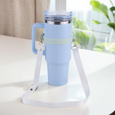 Silicone Ring Water Bottle Sling Handle Hands Free with Adjustable Shoulder Strap Thermos Cup Holder Universal